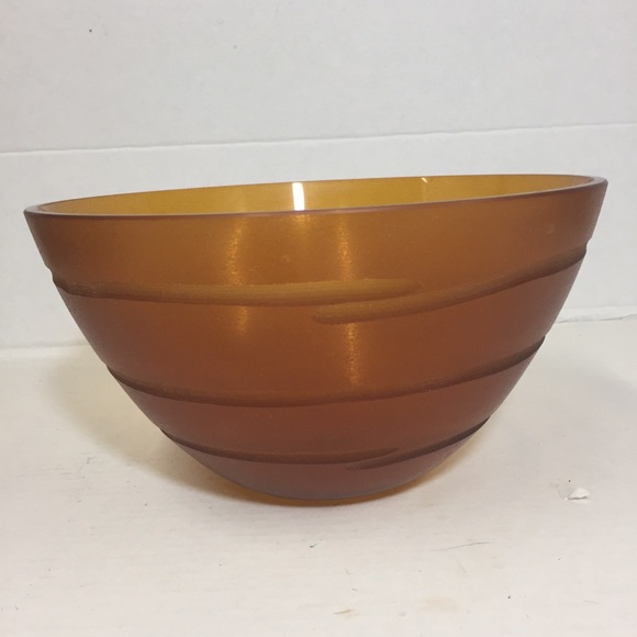 VTG Ethan Allen Murano Art Glass Hand Etched Amber Bowl Post Modern 10" Diameter - Picture 7 of 11